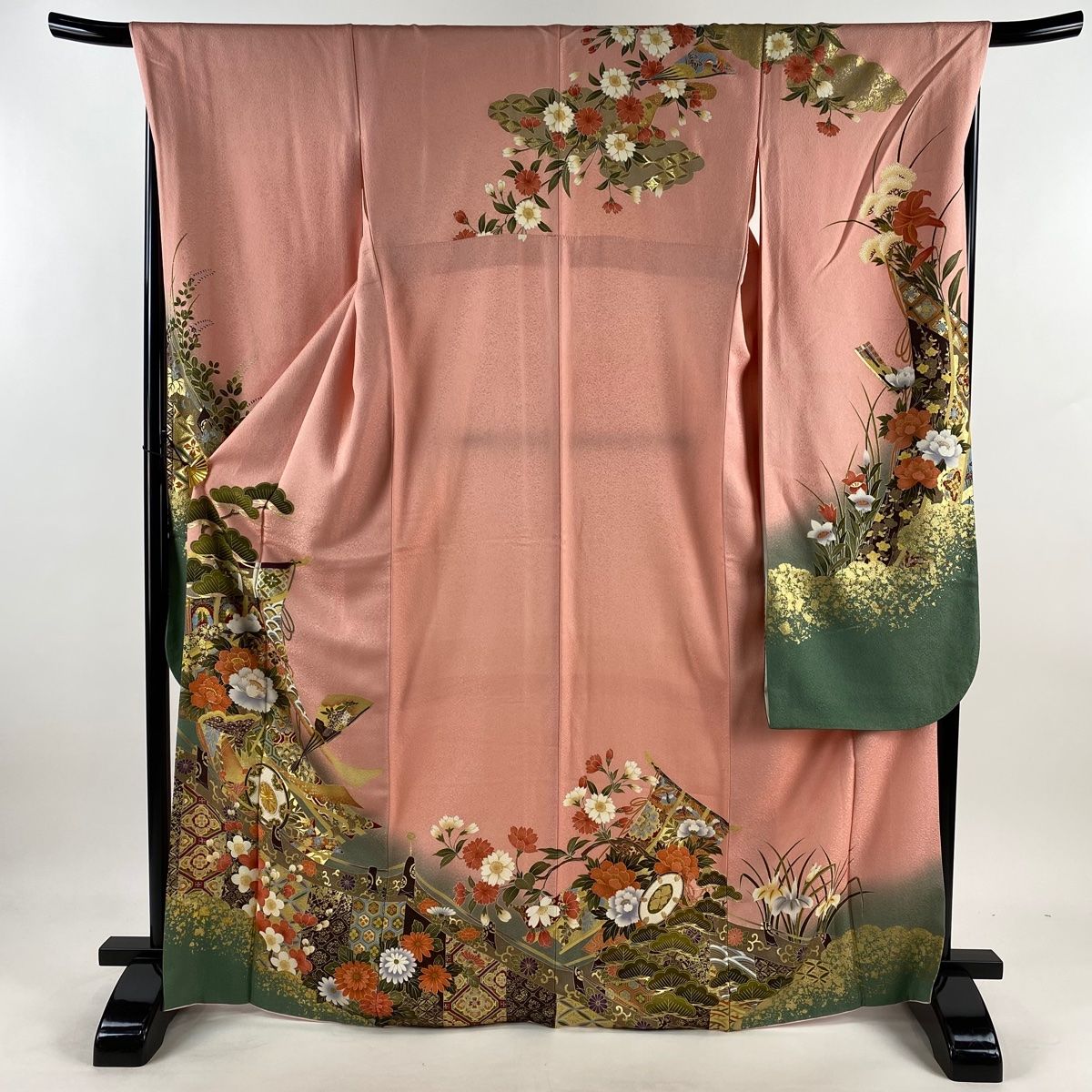 振袖 身丈168.5cm 裄丈68cm L 袷 草花 几帳 金糸 金彩 ピンク