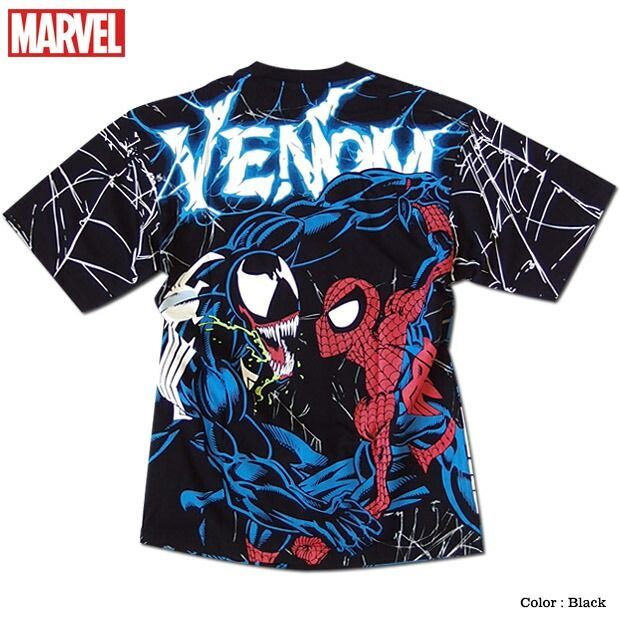 VENOM ヴェノム 肩幅55身幅57袖丈21着丈76 MARVEL マーベル VENOM ヴェノム ベノム Tシャツ 半袖 総柄