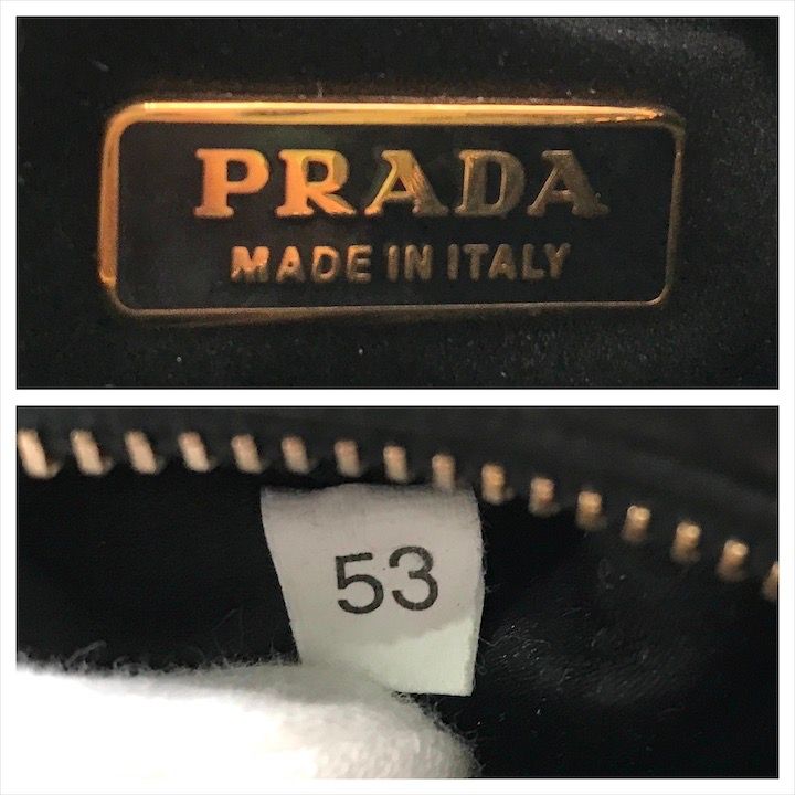 美品 PRADA プラダ 三角ロゴ プレート パンチング レザー ポーチ  