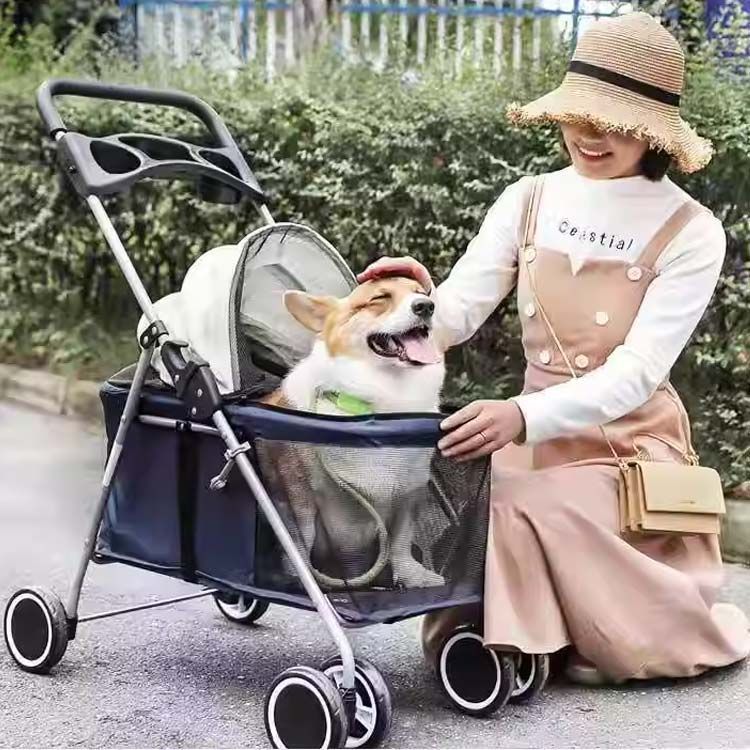 ペットカート 折りたたみ式 小型犬 猫 多頭 ペットバギー バギー 低い 折りたたみ 4輪 耐荷重15 kg コンパクト 犬用 中型犬 飛び出し防止 通