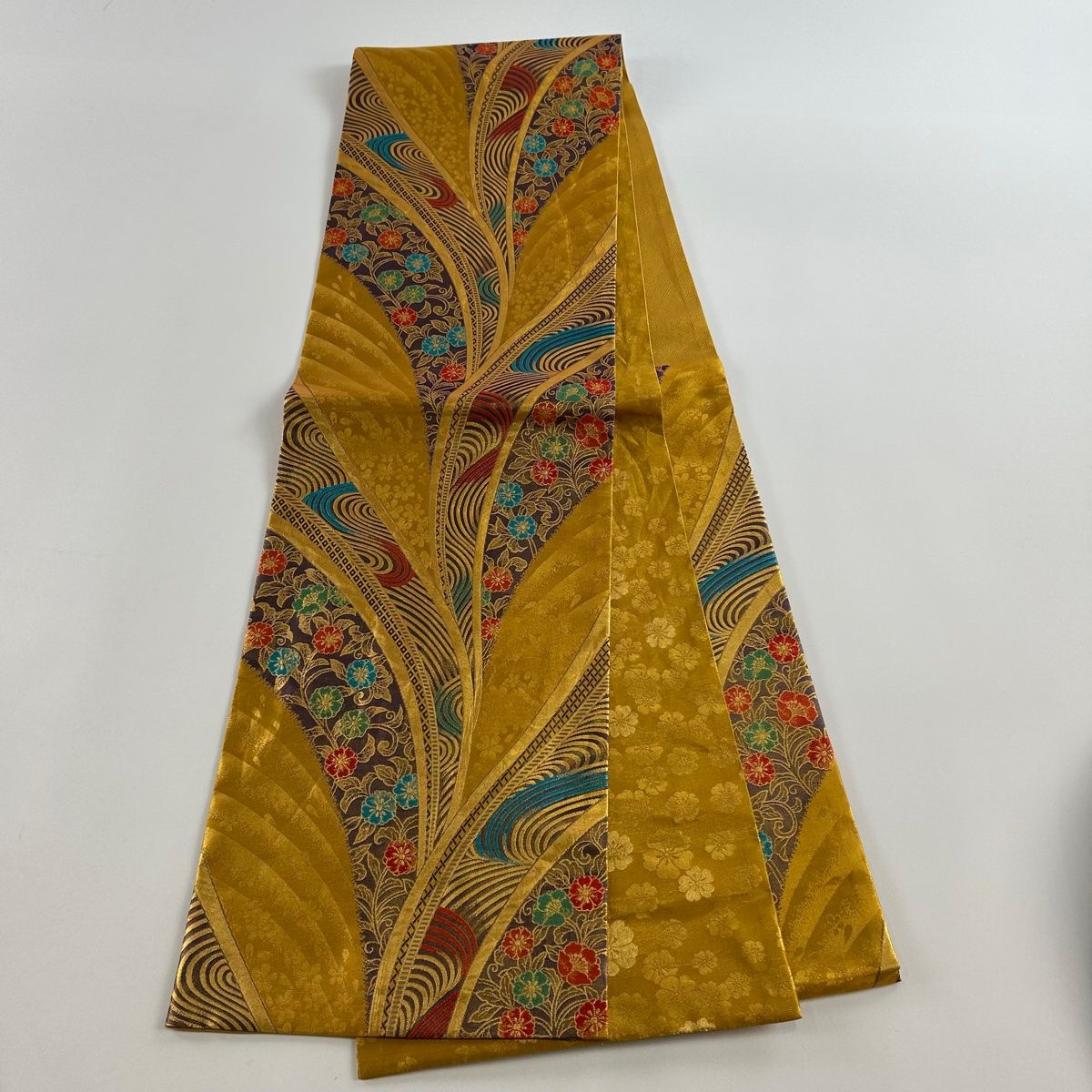 袋帯 秀品 草花 波 箔 金色 六通 正絹 【中古】 - メルカリ