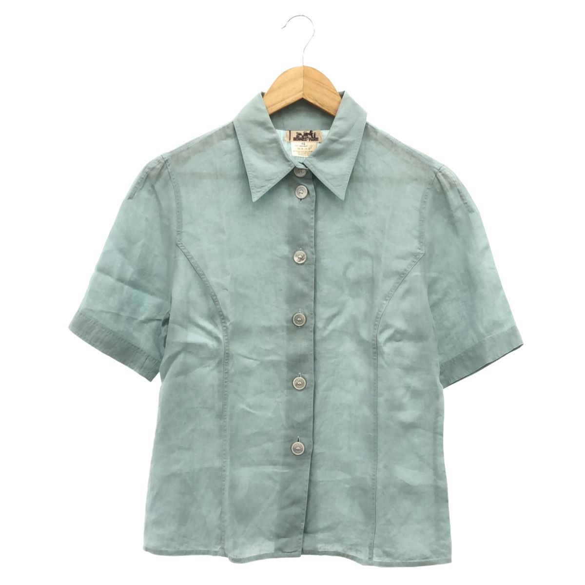 HERMES エルメス リネン ショートスリーブシャツ シェルボタン S/S 40  