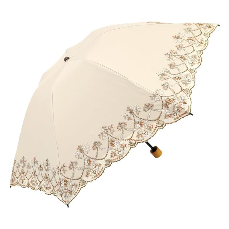 シノワズリーモダン 日傘 完全遮光 UVカット 折りたたみ傘 傘 晴雨兼用 遮光率 UVカット率100％ 遮熱 逃熱 マーブル 刺繍 涼しい かわいい きれい 軽量 母の日 ギフト モカ