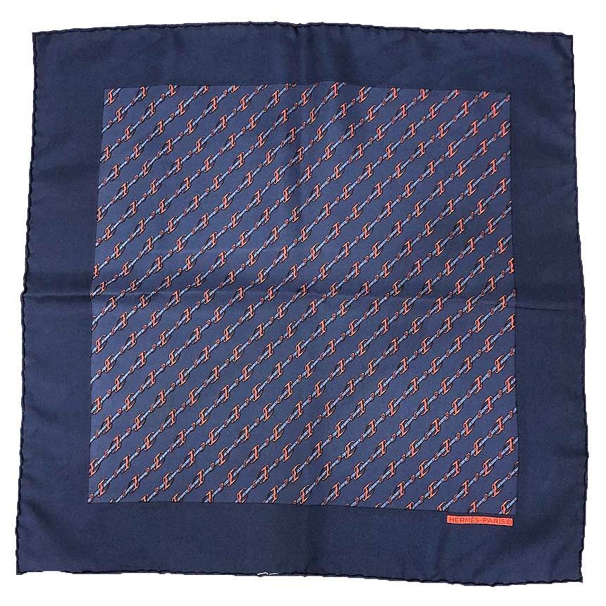 エルメス HERMES ポケットチーフ スカーフ POCHETTE TWILL カレ エトリエ柄 シルク100％ ネイビー系 ネッカチーフ バンダナ aq12169