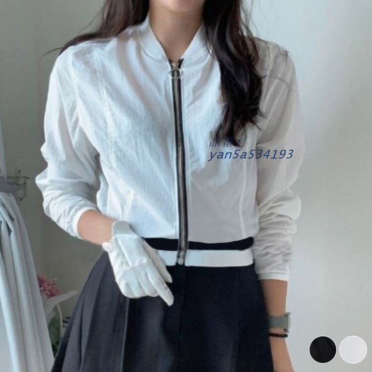 ゴルフウェア レディース 韓国 ジャンパー MA-1 アウター 防風 長袖 おしゃれ ゴルフウエア ゴルフ ウエア 秋 バイハイネック 薄手 yan5a534193