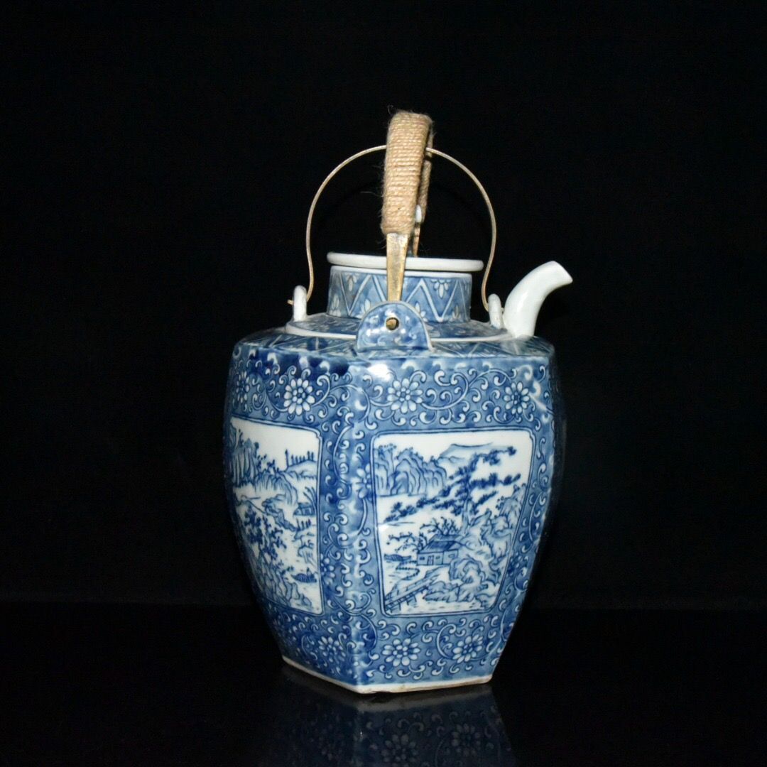 旧家蔵出し 大清乾隆年製 青花 山水紋 溫酒壷 古陶瓷器 陶芸 造型精美 古美術品 収集家