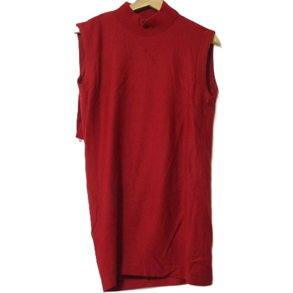 ISSEY MIYAKE イッセイミヤケ ヴィンテージ 筆タグ ノースリーブ ハイネック 変形ニットワンピース サイズ9 レッド レディース 古着