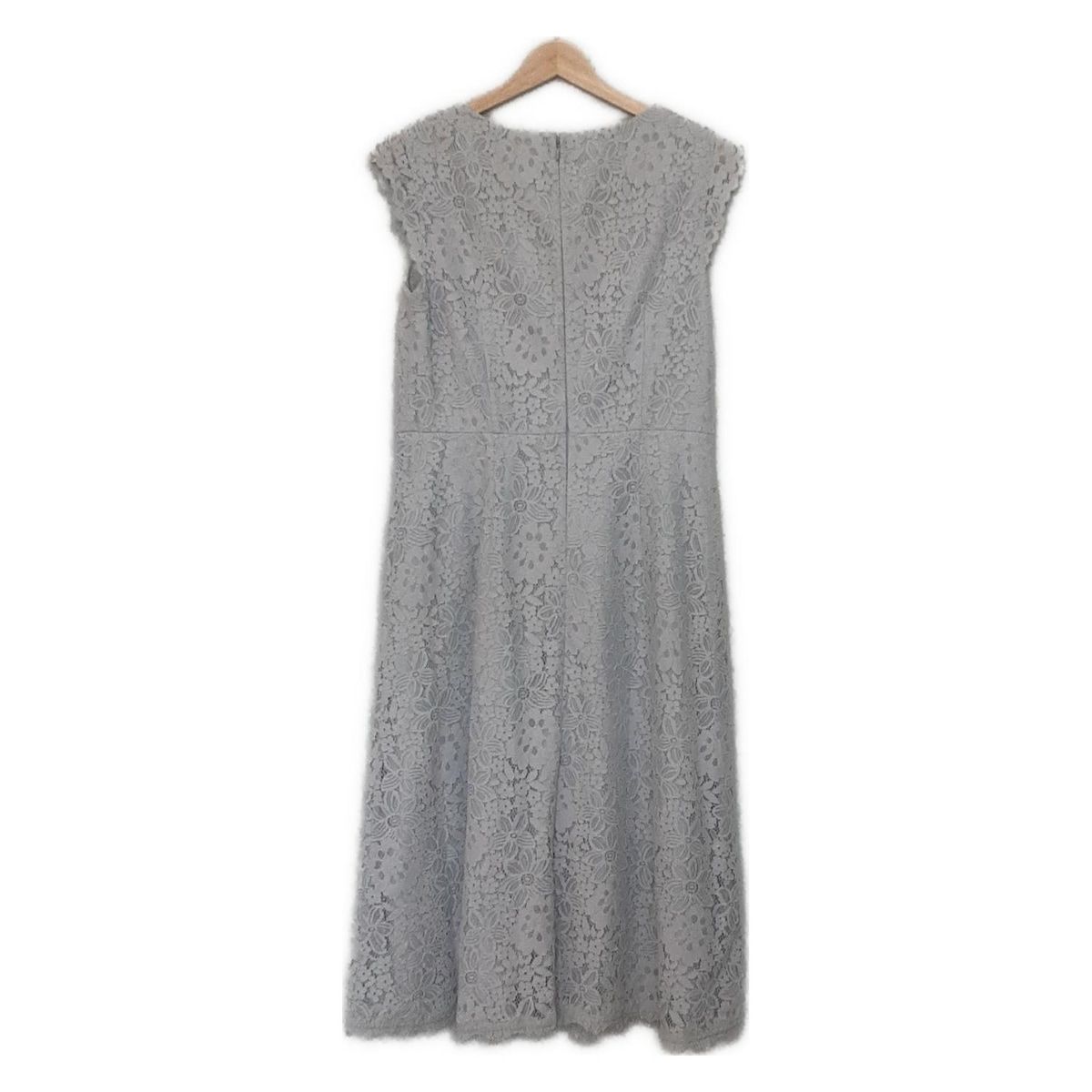 スーパービューティー ワンピース サイズ42 L レディース - ライトブルー クルーネック 半袖 ロング レース ビーズ フラワー 花 花柄