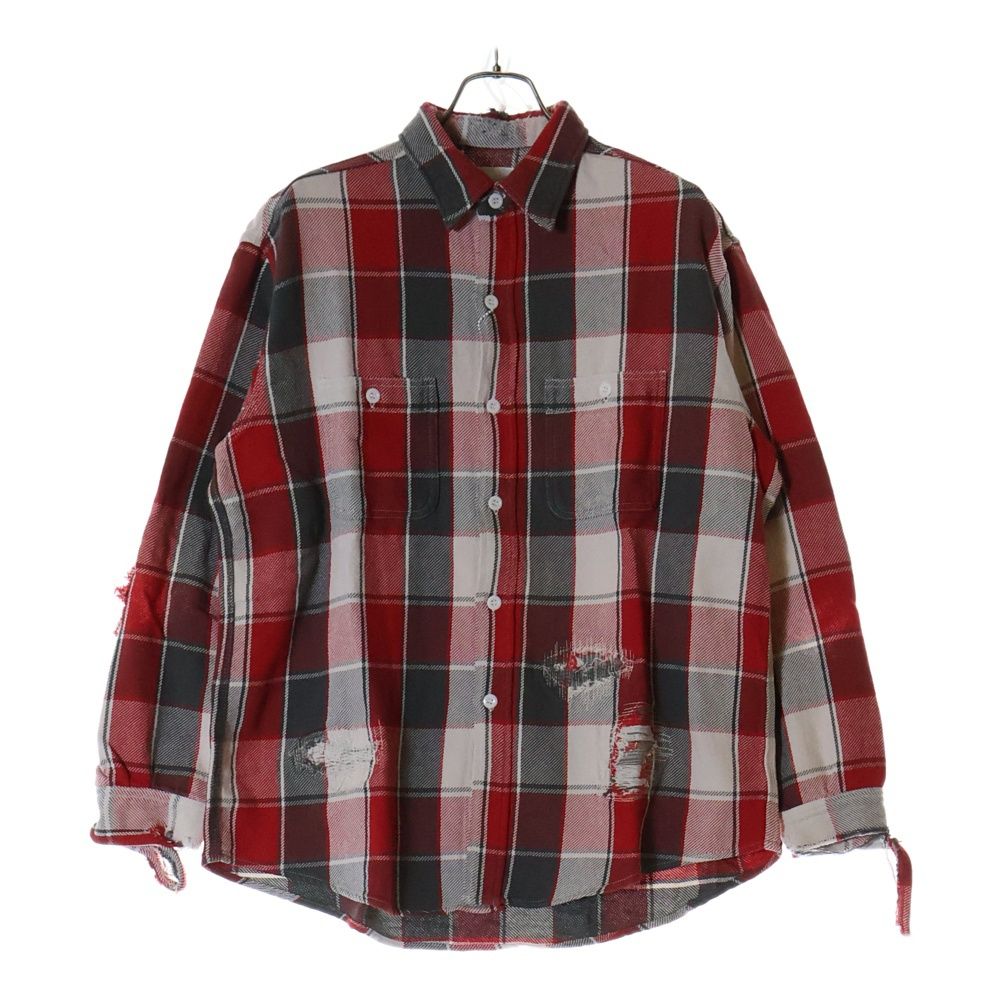BOWWOW バウワウ 23AW REPAIR AGEING FLANNEL SHIRTS ダメージ加工 フランネルシャツ 長袖シャツ レッド BW2302-RAFS BOWWOW (バウワウ) 23AW REPAIR AGEING FLANNEL SHIRTS ダメージ加工