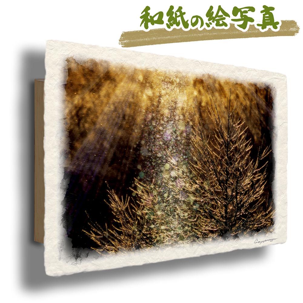 日本画 直筆 水墨山水画 高級額縁 落款付き 外寸約962×663mm 日本 【波