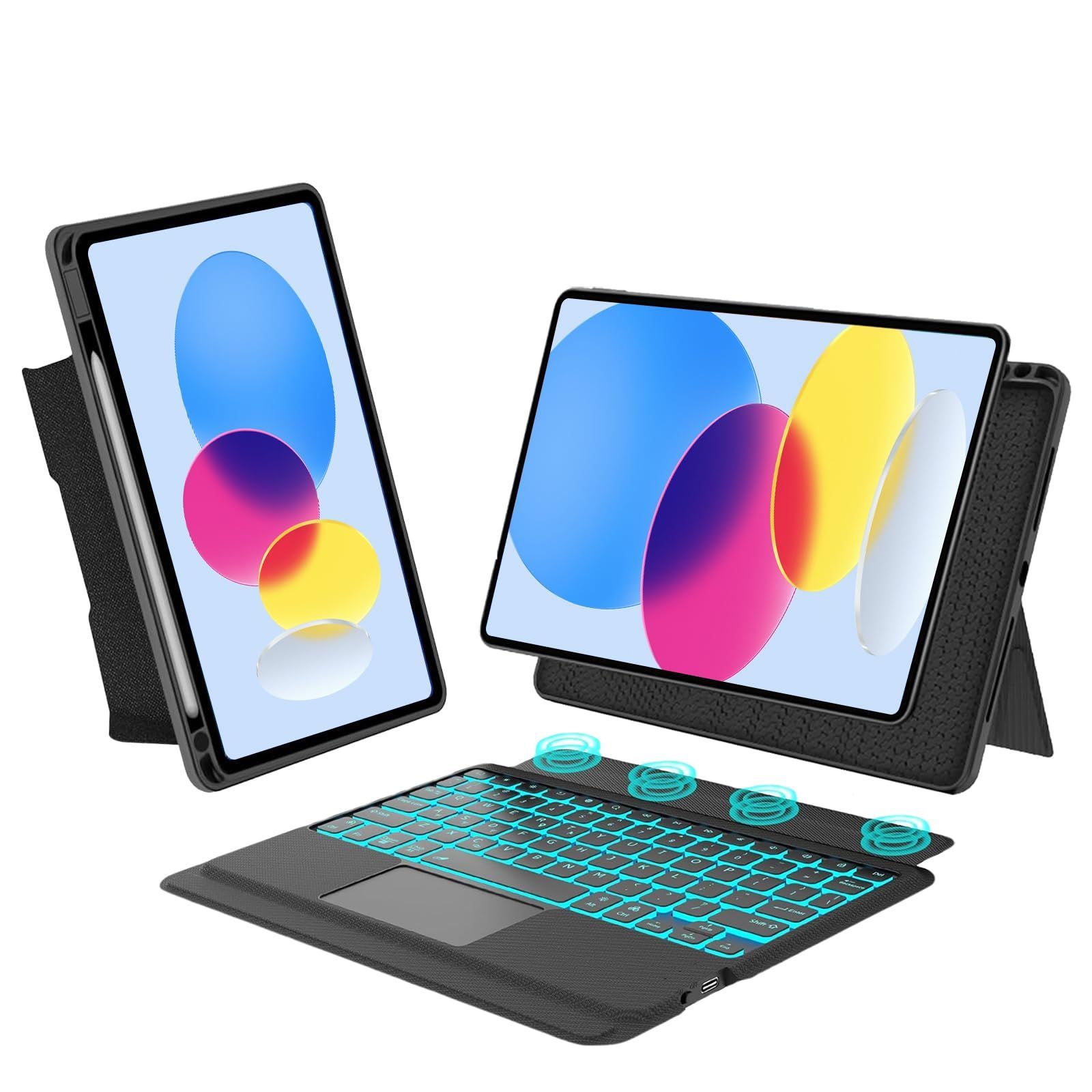 【新着商品】【2025年新登場】ipad 10世代 ケース キーボード タッチパッド付き 7色バックライト 横/縦置き iPad 第11世代 (A16) キーボード付きケース 軽量 マルチペアリング 磁気吸着 分離式 ペ