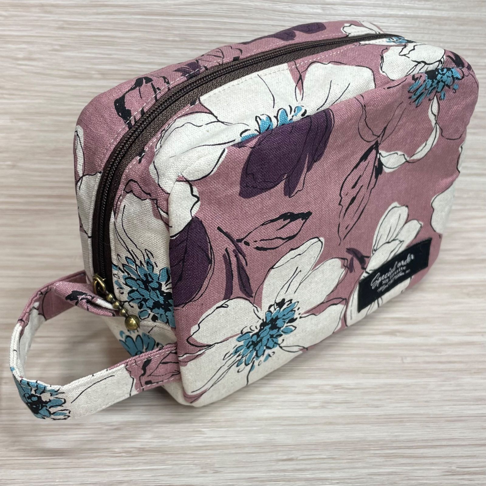 ボックスポーチ 大きめ 花柄 ラベンダーピンク 化粧ポーチ