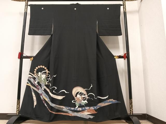 平和屋着物○豪華黒留袖 友禅 風神 雷神 松坂屋扱い 正絹 逸品