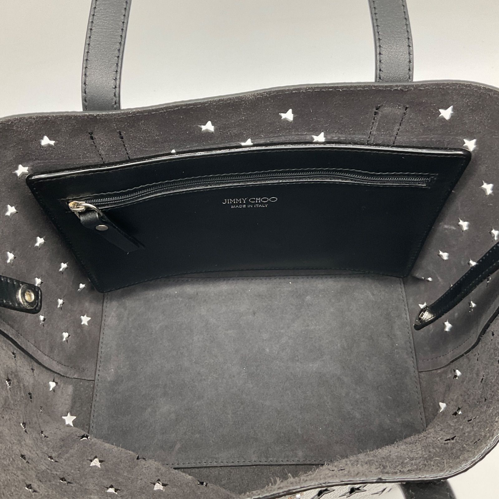 JIMMY CHOO ジミーチュウ ピムリコ PIMLICO スター 星 パンチング シルバー×ブラック 黒 レザー トートバッグ ハンドバック 鞄 カバン バッグ 【中古】Aランク　2_133