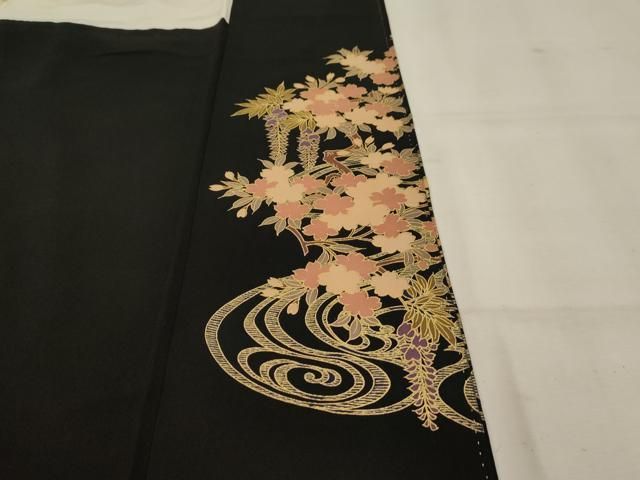 ◆豪華■正絹総絞り■吉祥飛鶴文■黒地■金彩加■振袖一式 平和屋着物□豪華振袖 駒刺繍 飛鶴花文 金彩 正絹 逸品