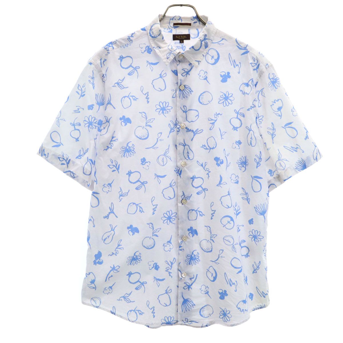 美品　ポールスミスコレクション　総柄シャツ　半袖　サイズL PaulSmith レア】PaulSmith ポールスミス 半袖シャツ 総柄 黒 Lサイズ