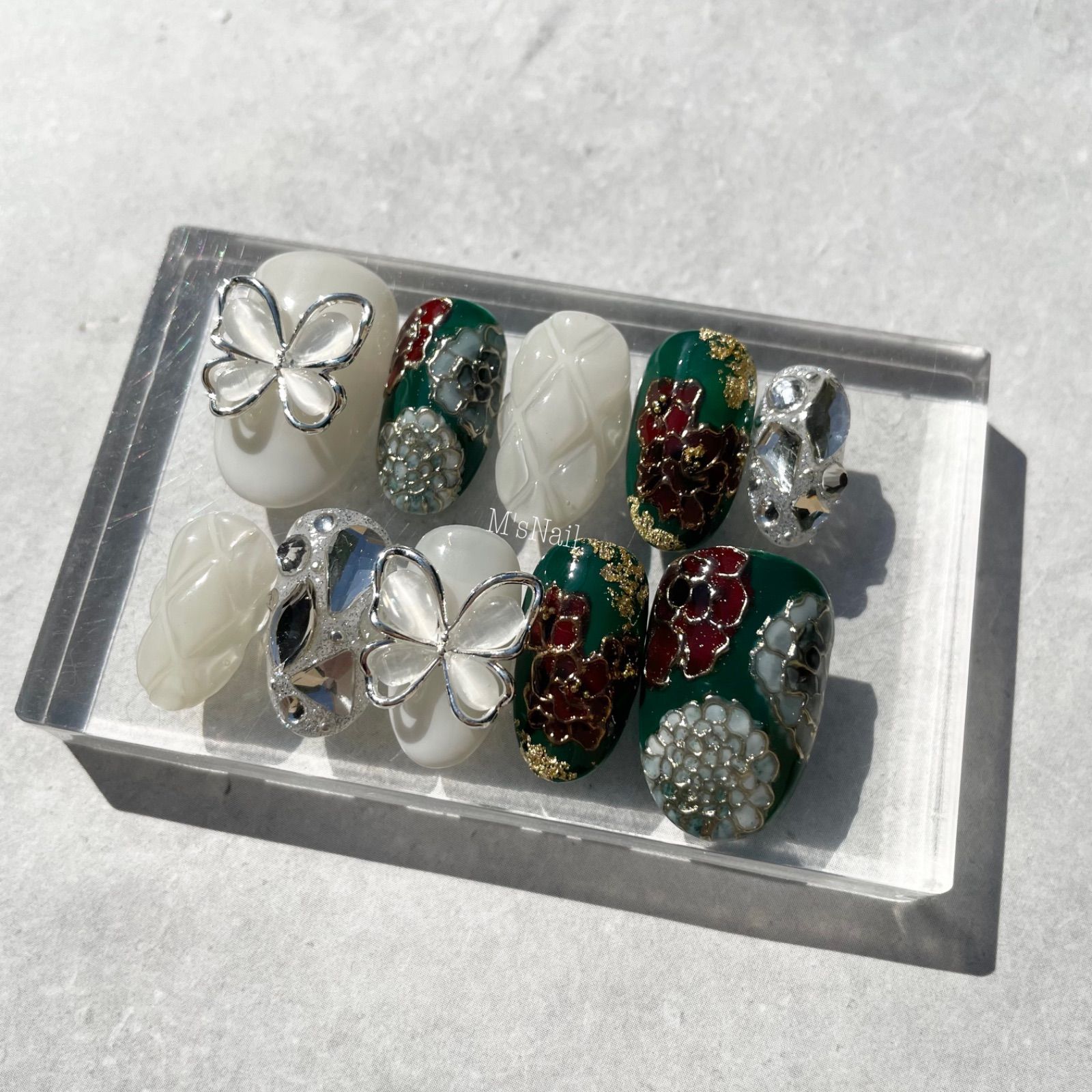 ネイルチップ 成人式 和柄 緑 振袖 和装 和花 花 フラワー オーダーネイル ネイルチップ 成人式 振袖 和柄 和装 和花 花 フラワー 緑 楽天