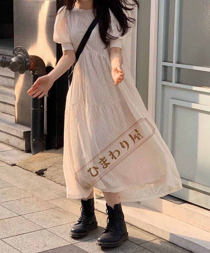 ワンピース ワンピ ロングワンピ フレアワンピース レディース ミモレ丈 フレア 長袖 Aライン スプライス 水玉柄 おしゃれ きれいめ 体型カ