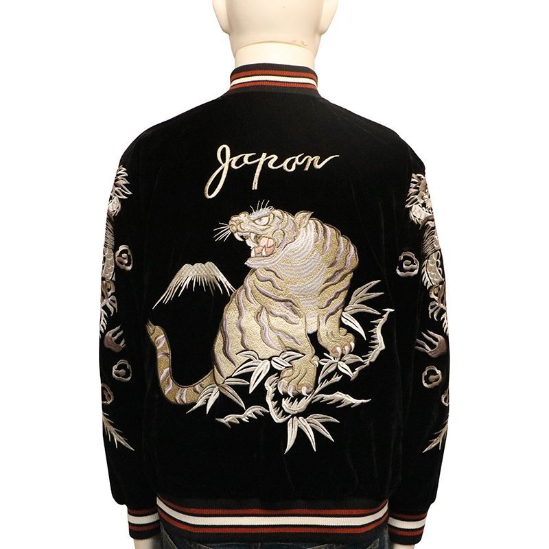 朧 おぼろ ビンテージ龍虎 刺繍 和柄 別珍 スカジャン　龍　虎 楽天市場】朧 おぼろ ビンテージ龍虎 刺繍 和柄 別珍 スカジャン