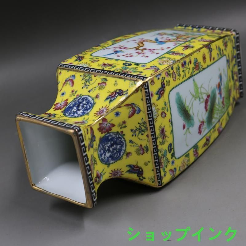 清乾隆琺瑯彩飄花黄地花鳥四方瓶 景徳鎮 陶磁器 装飾品 現代工芸品 美術品 置物 清乾隆琺瑯彩飄花黄地花鳥四方瓶 景徳鎮 陶磁器 装飾品 現代工芸