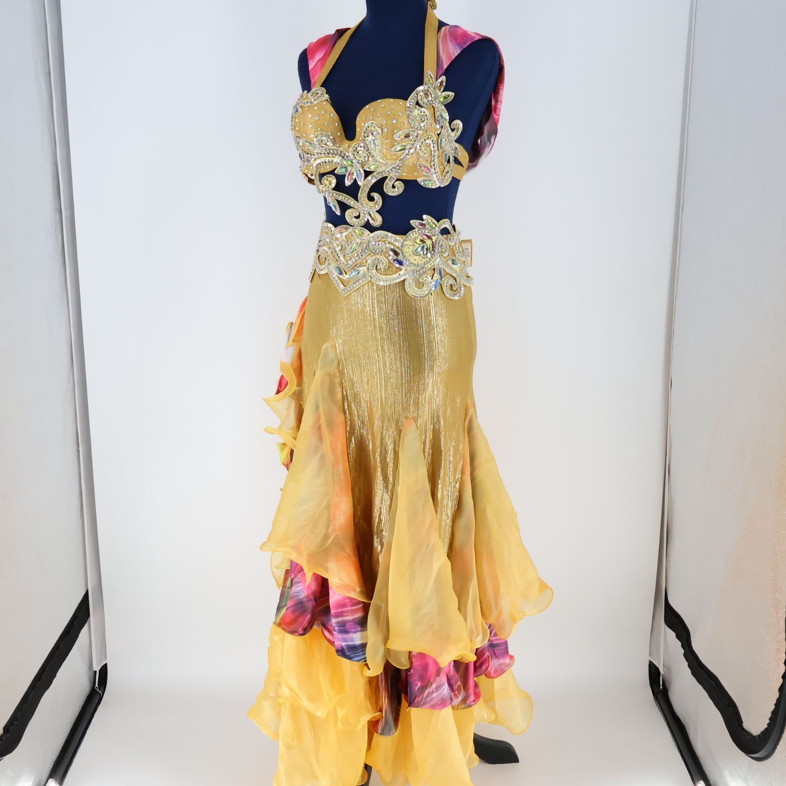 ベリーダンス用 オリエンタル衣装】ゴールド ラインストーン