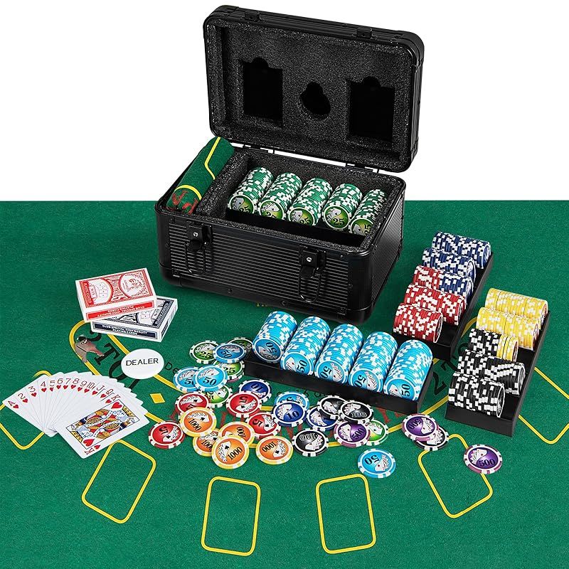 COSTWAY ポーカーセット 数字入り 600枚チップ ポーカーチップ カジノチップ テーブルゲーム カジノセット ブラックケース 0
