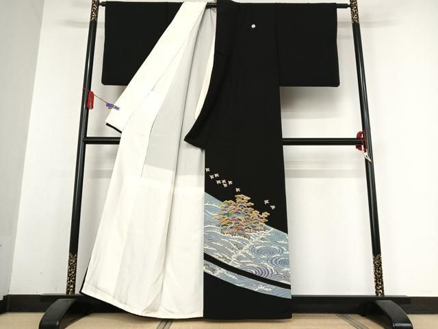 平和屋着物 黒田勲 黒留袖 立波飛鶴松文 三越扱い 正絹 AABB0341zg