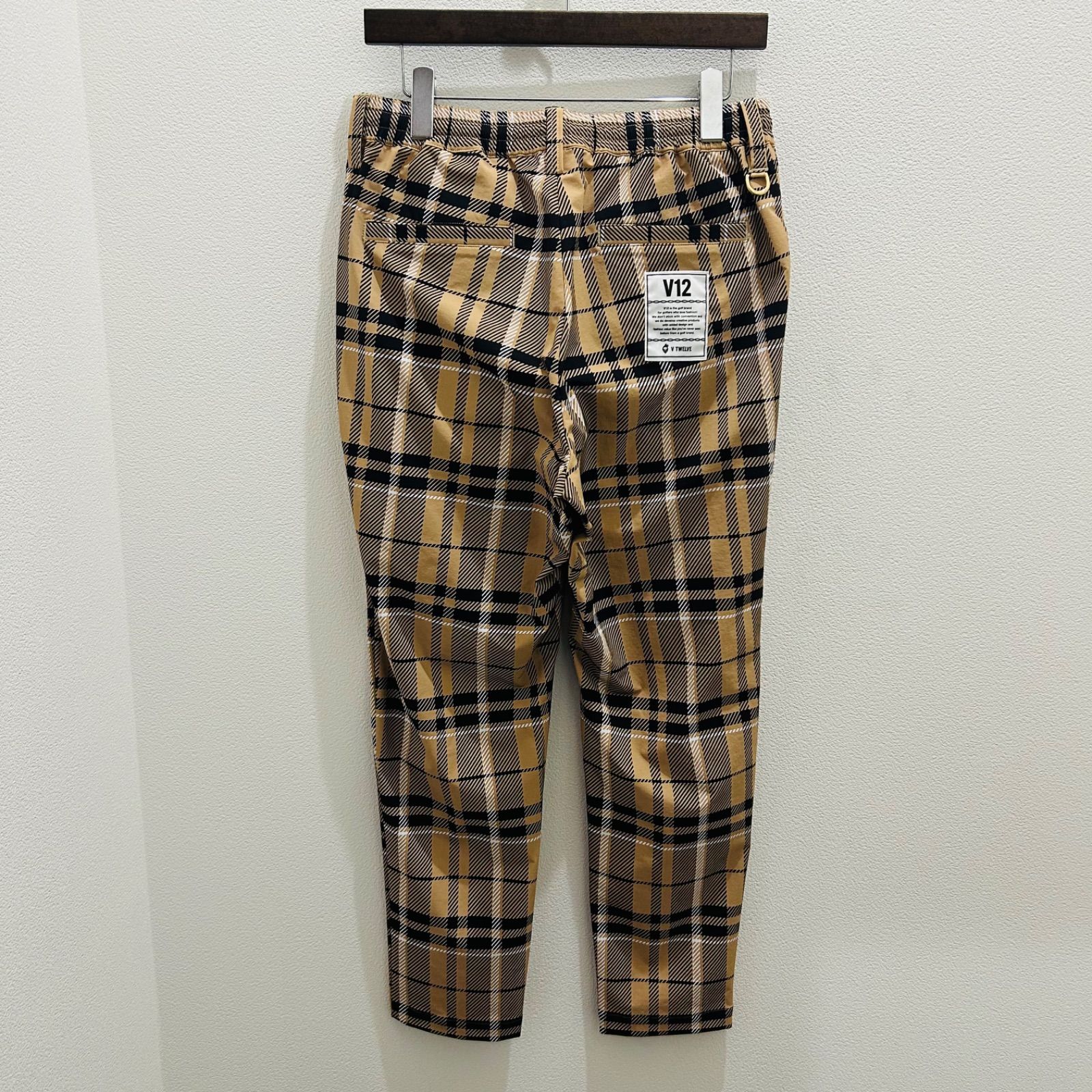 V12 チェックパンツサイズL ページュ