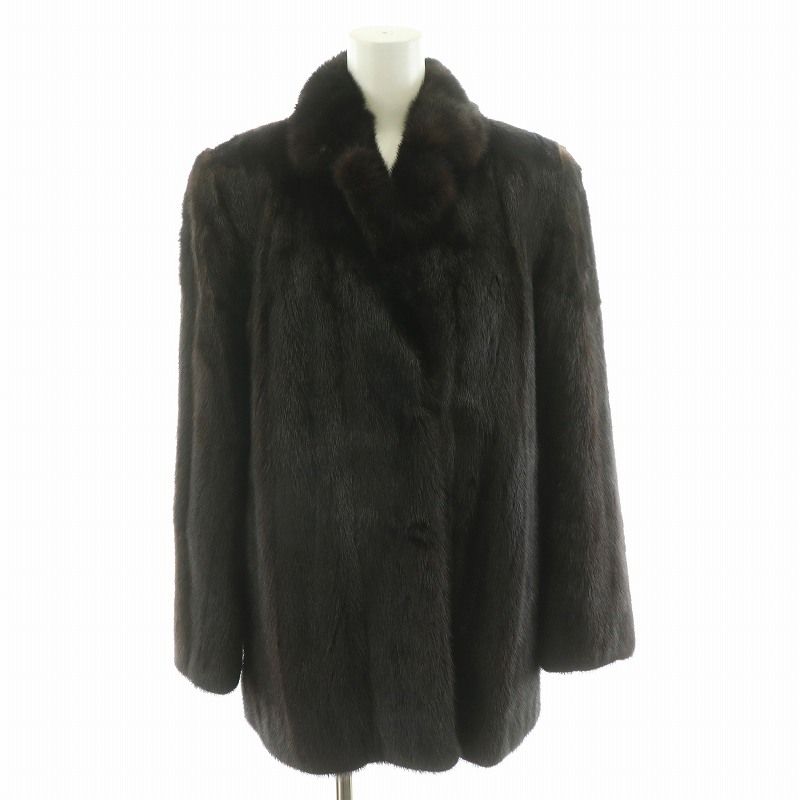 ファーコート 毛皮 ミンク ハーフ シェブロン 茶 ブラウン