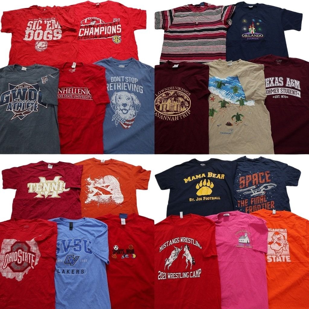 古着卸 mix プリント 半袖Tシャツ 20枚セット メンズ Ｍ ヘンリーネック チームロゴ カレッジ風 古着 NA0230