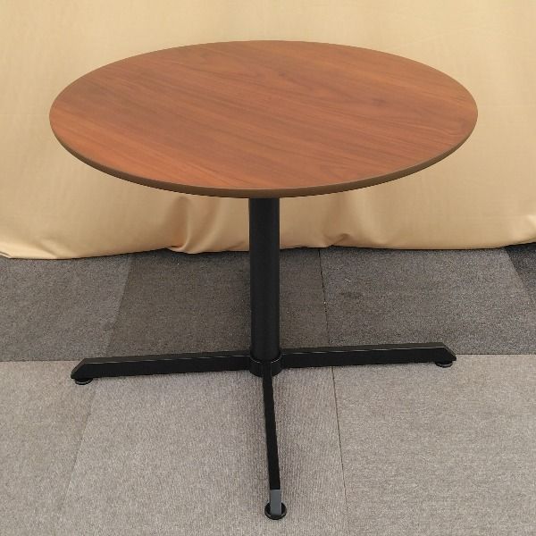 【中古】 昇降テーブル ブラウン 天然木 カフェテーブル 丸テーブル 昇降テーブル　昇降式テーブル ダイニング テーブル 脚 高さ調節 伸縮 リビングテーブル ソファテーブル リフティング