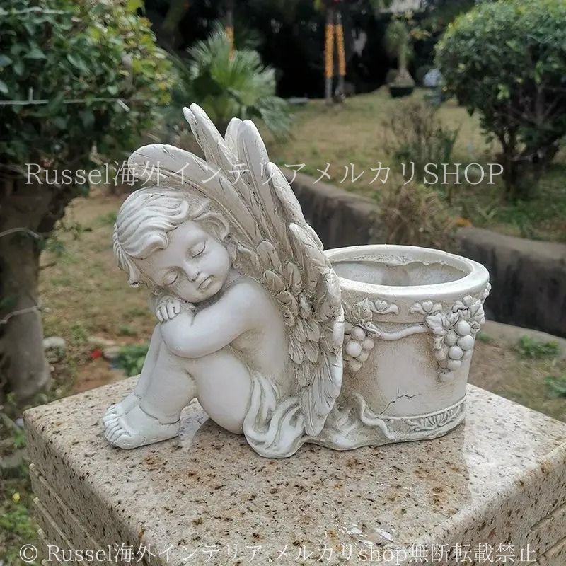 アンティーク調 天使のプランター ホワイト エンジェルのプランター