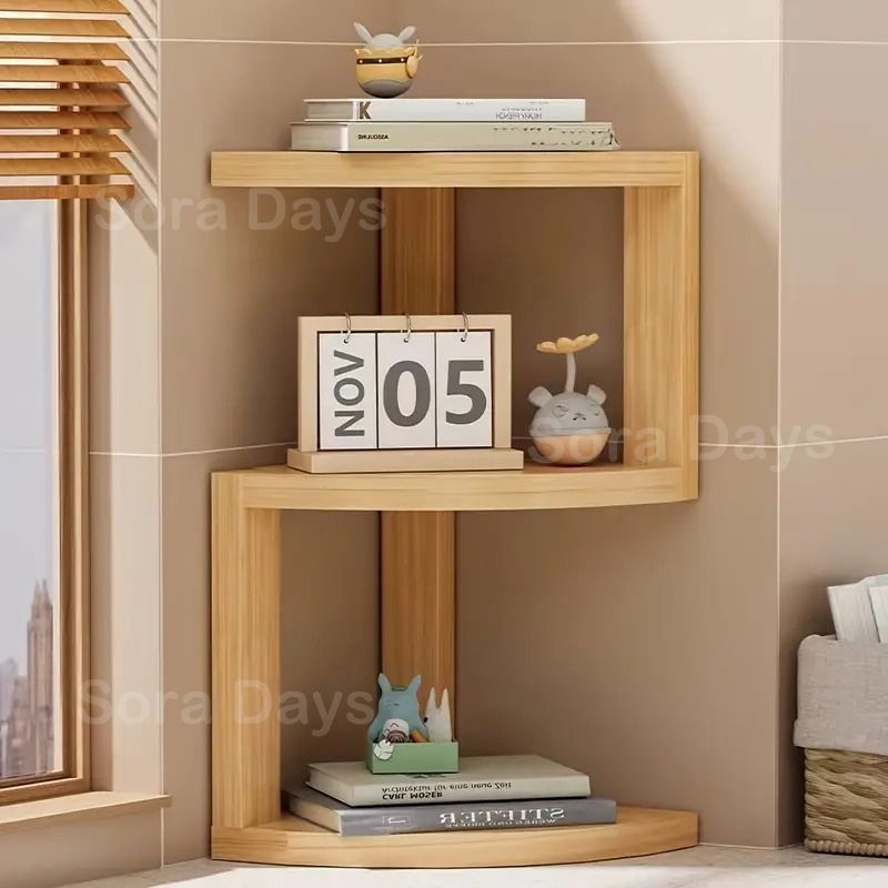 コーナーシェルフ 3段 木製 ナチュラル コーナーラック リビングルーム コーナーシェルフ 3段 木製 ナチュラル コーナーラック リビングルーム