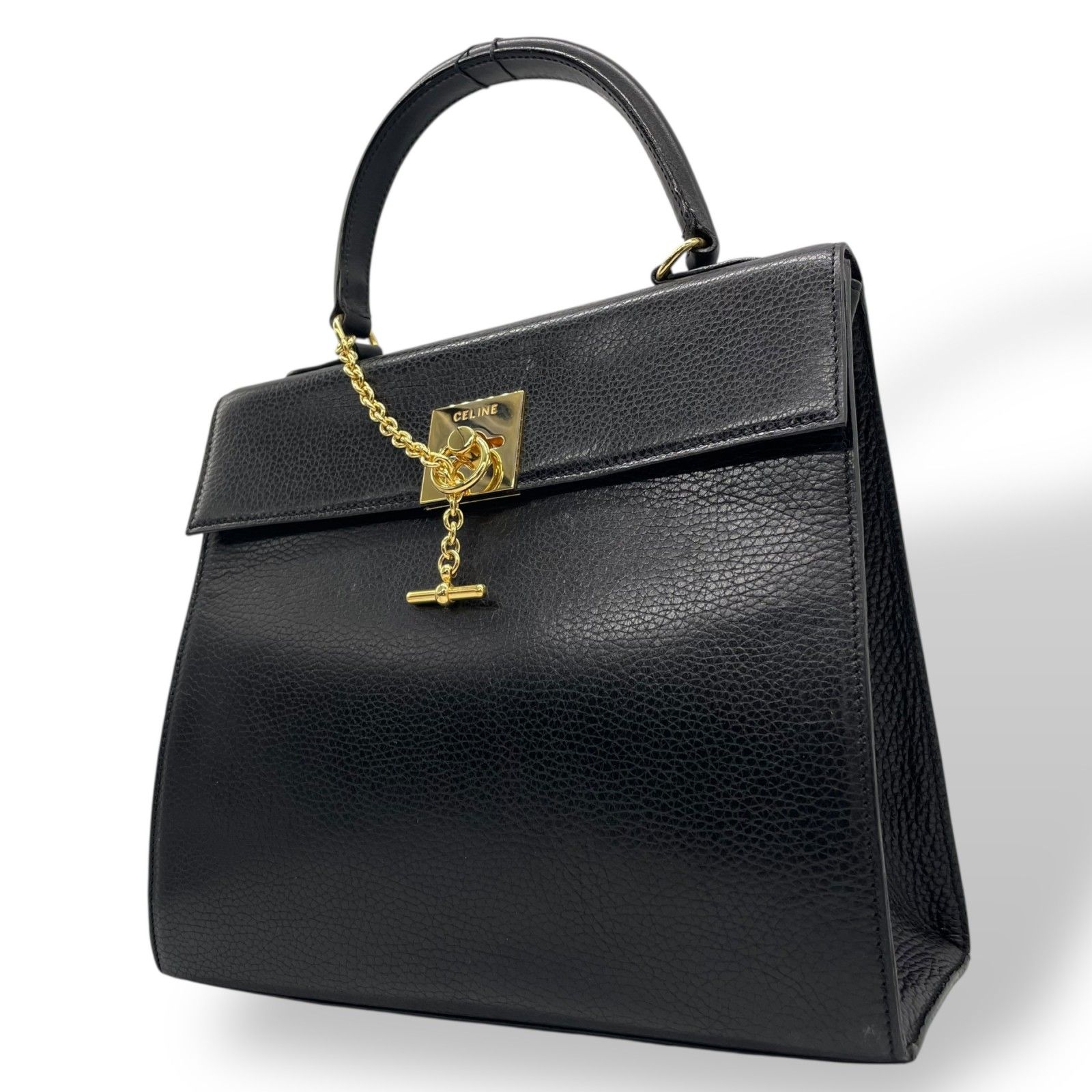 美品 CELINE セリーヌ マンテル ハンドバッグ 黒 ブラック レザー 