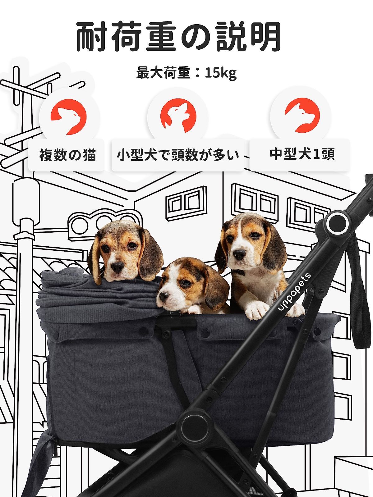 ペットカート 中型犬 防水 耐荷重約55KG 犬 折り畳み 通気性 4輪 組立