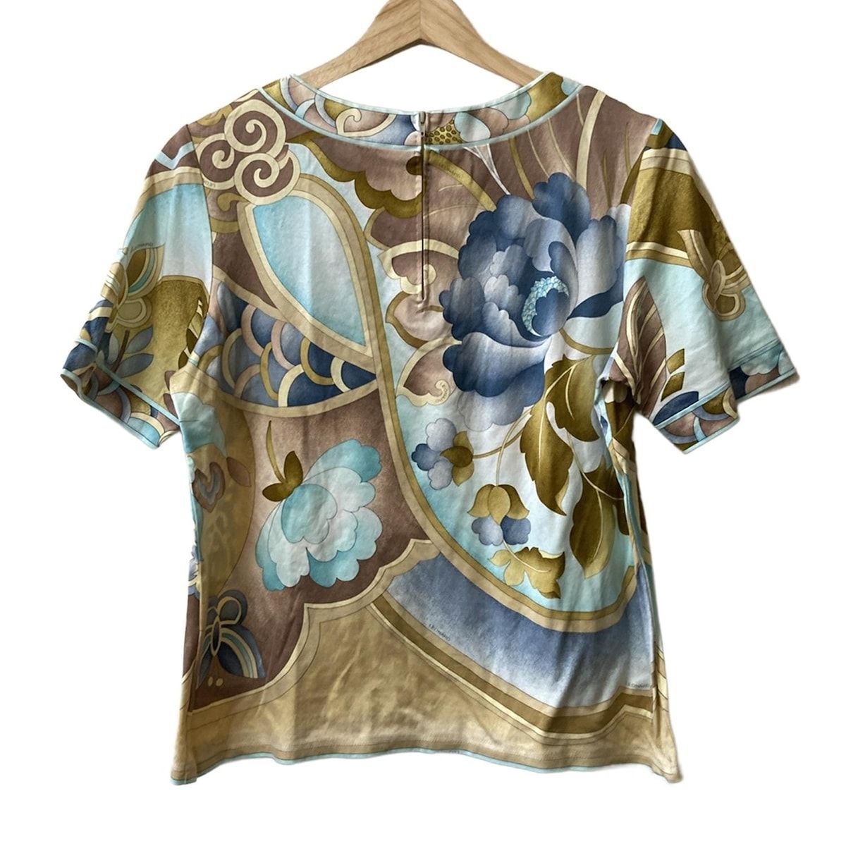 LEONARD レオナール 半袖カットソー サイズLL レディース - ライトブルー×ダークブラウン×マルチ 花柄