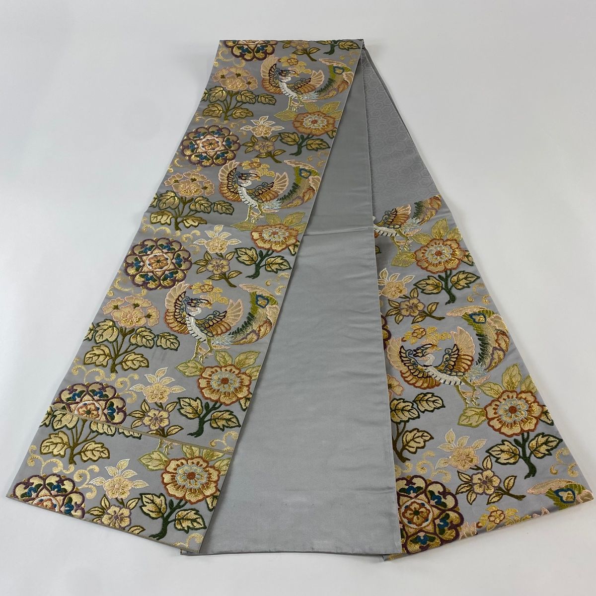 袋帯 美品 秀品 華文 金糸 箔 ベージュ 六通 正絹 【中古