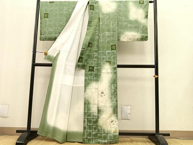 平和屋着物□訪問着 手描き 刺繍 牡丹 暈し染め 金糸 正絹 逸品