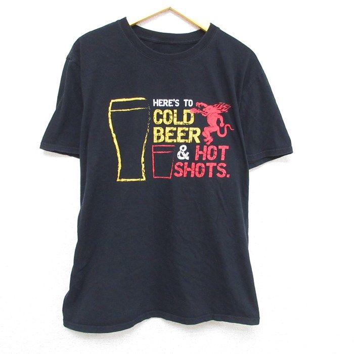 XL/古着 半袖 Tシャツ メンズ ビール クルーネック 黒 ブラック 23mar29 中古