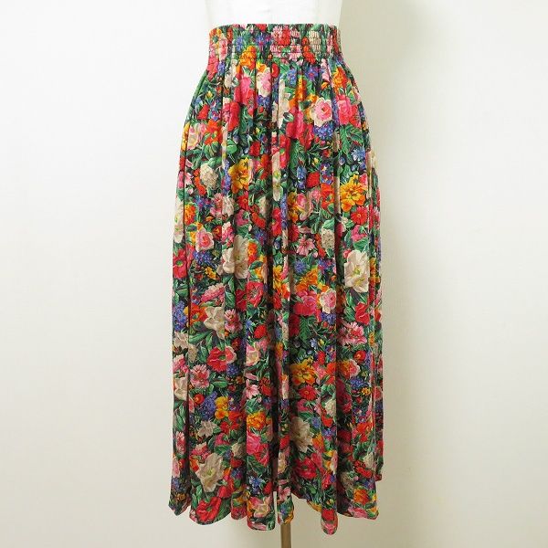 #anc ケンゾー KENZO スカート 2M 黒 マルチ 花柄 ロング フレア レディース [969986]