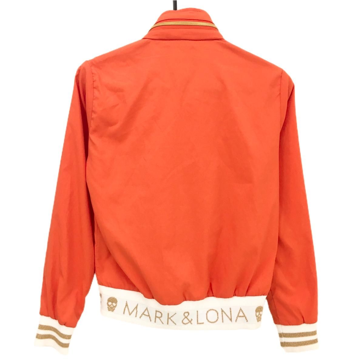 マークアンドロナ ジャケット オレンジ 裏メッシュ フード収納 ラメ スカル レディース S ゴルフウェア MARK&LONA