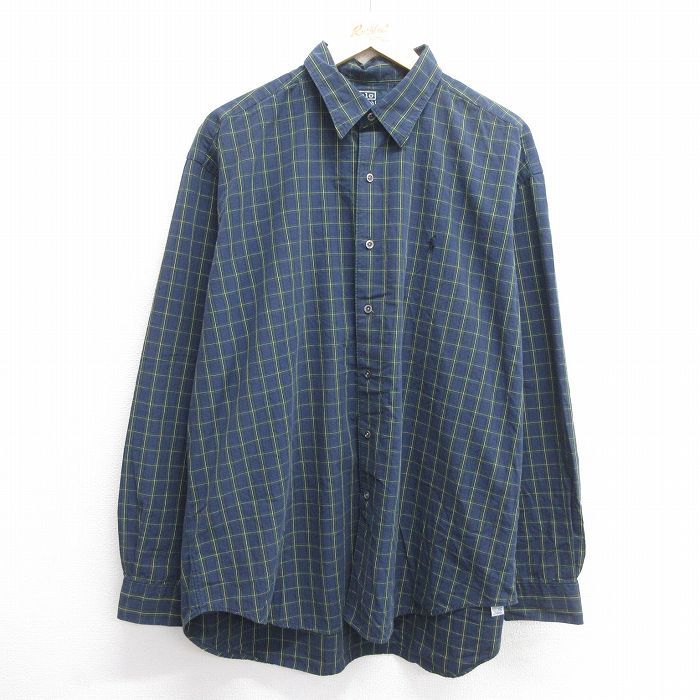 XL/古着 ラルフローレン 長袖 ブランド シャツ メンズ 90s MARLOWE ワンポイントロゴ 大きいサイズ コットン ボタンダウン 紺他 ネイビー 