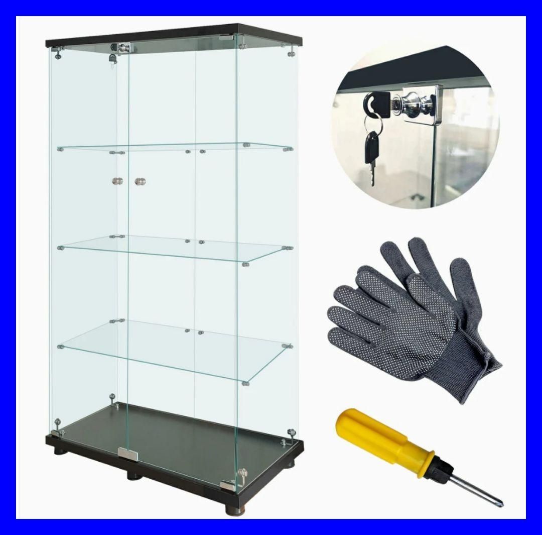 新品・未使用】 両扉 ガラスケース 4段 ブラック