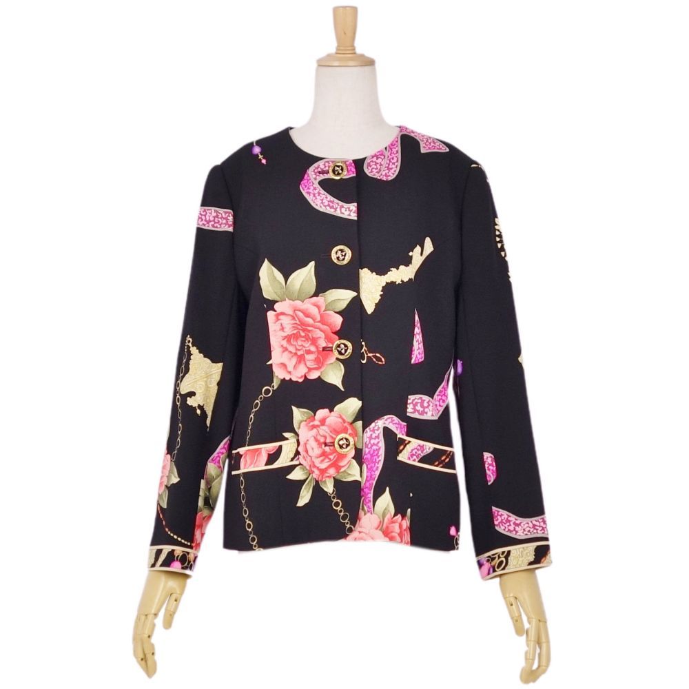 極美品 レオナール 華やか 花柄 ジャケット 3L 日本製 エレガント 高級 極美品 レオナール LEONARD FASHION ジャケット ノーカラー 花柄