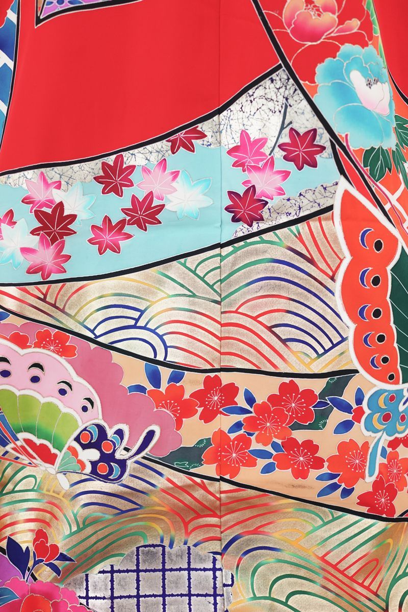 朱赤 古典文様 花 熨斗 蝶々 正絹 色打掛(cl_kimono2324) - メルカリ 