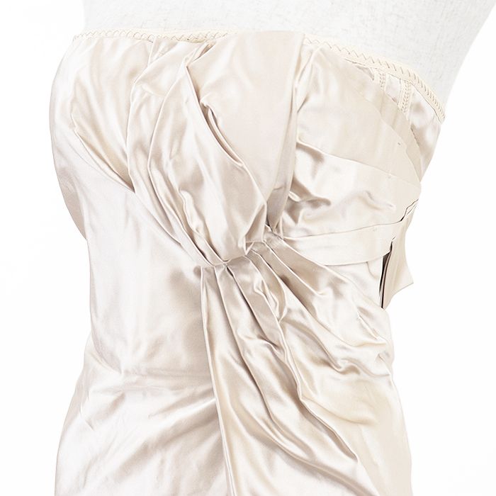 PRADA プラダ ワンピース ベアトップ シルク100% ドレープ スリムフィット シグネチャー ロゴ ジップ ストラップレス 無地 ドレス レディース サイズ 36 シャンパンゴールド イタリア製