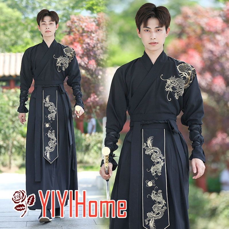 大きいサイズあり 漢服 唐装 侠客 漢元素 刺繍 男装 スカート コス服