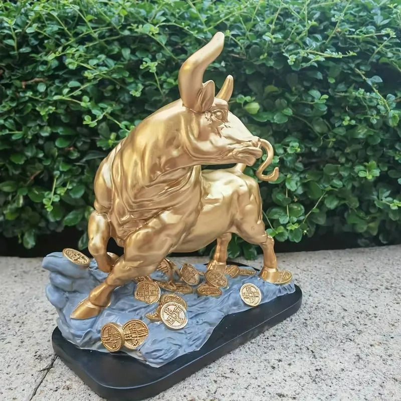 新品未使用オブジェ 牛 雄牛 風水 お金の装飾 樹脂製 インスピ