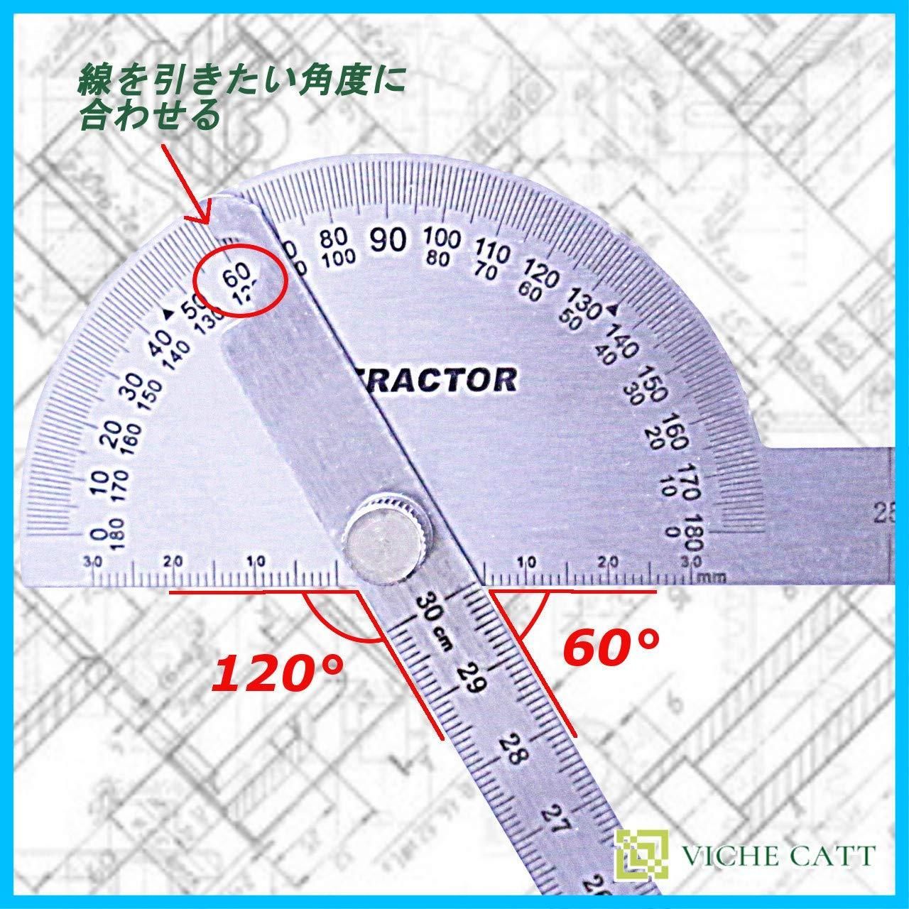  商品 ゴニオメーター ステンレス プロトラクター 鋼 定規 180度回転 分度器 ゲージアーム 角度定規 測定 角度計 ダブルアーム CATT 2本ゲージ VICHE 30㎜ サインペン 分度器 定規 製図用品