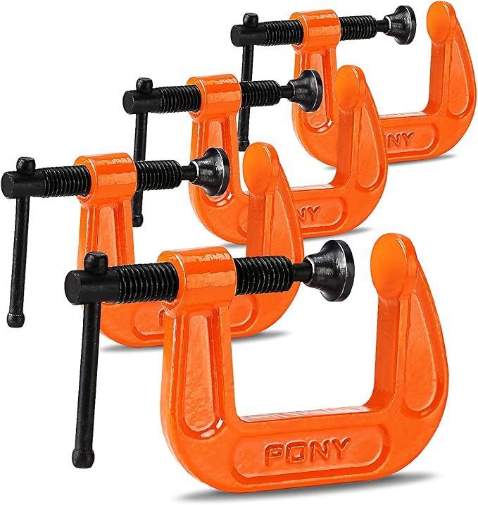PONY クランプ C型クランプ 鋼製 強力型 最大締付力227kg 最大開口38mm DIY工具 木工 接着 固定 溶接 作業 切削 締付 4個セット